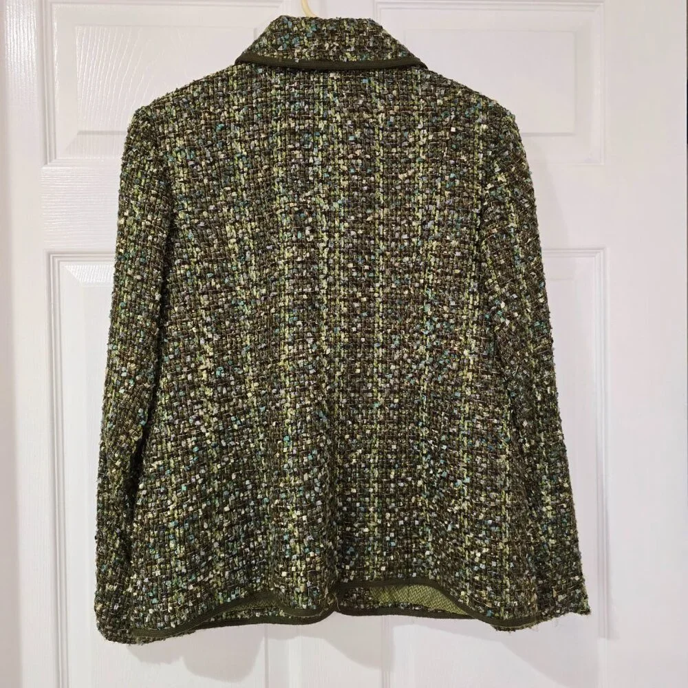 Appleseed's Tweed/Woven Button Up Lined Blazer Front Pockets‎ Olive Green Sz 12
